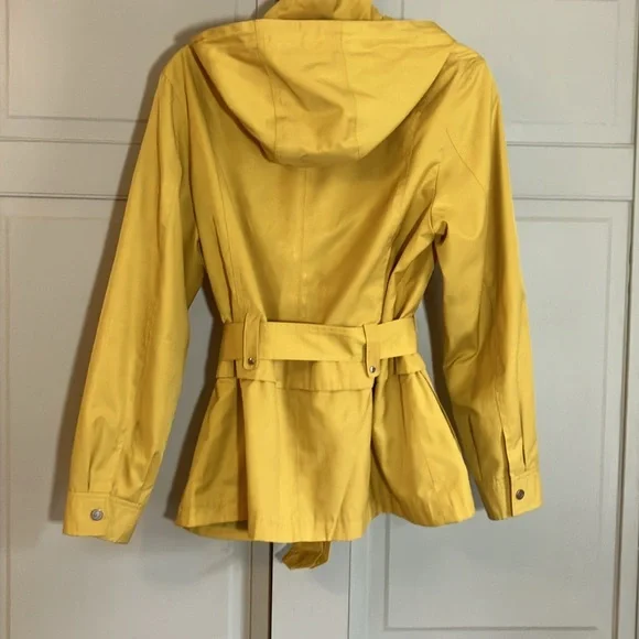 Yellow Hooded Belted Raincoat by Gallery Size Large EUC - Picture 2 of 16